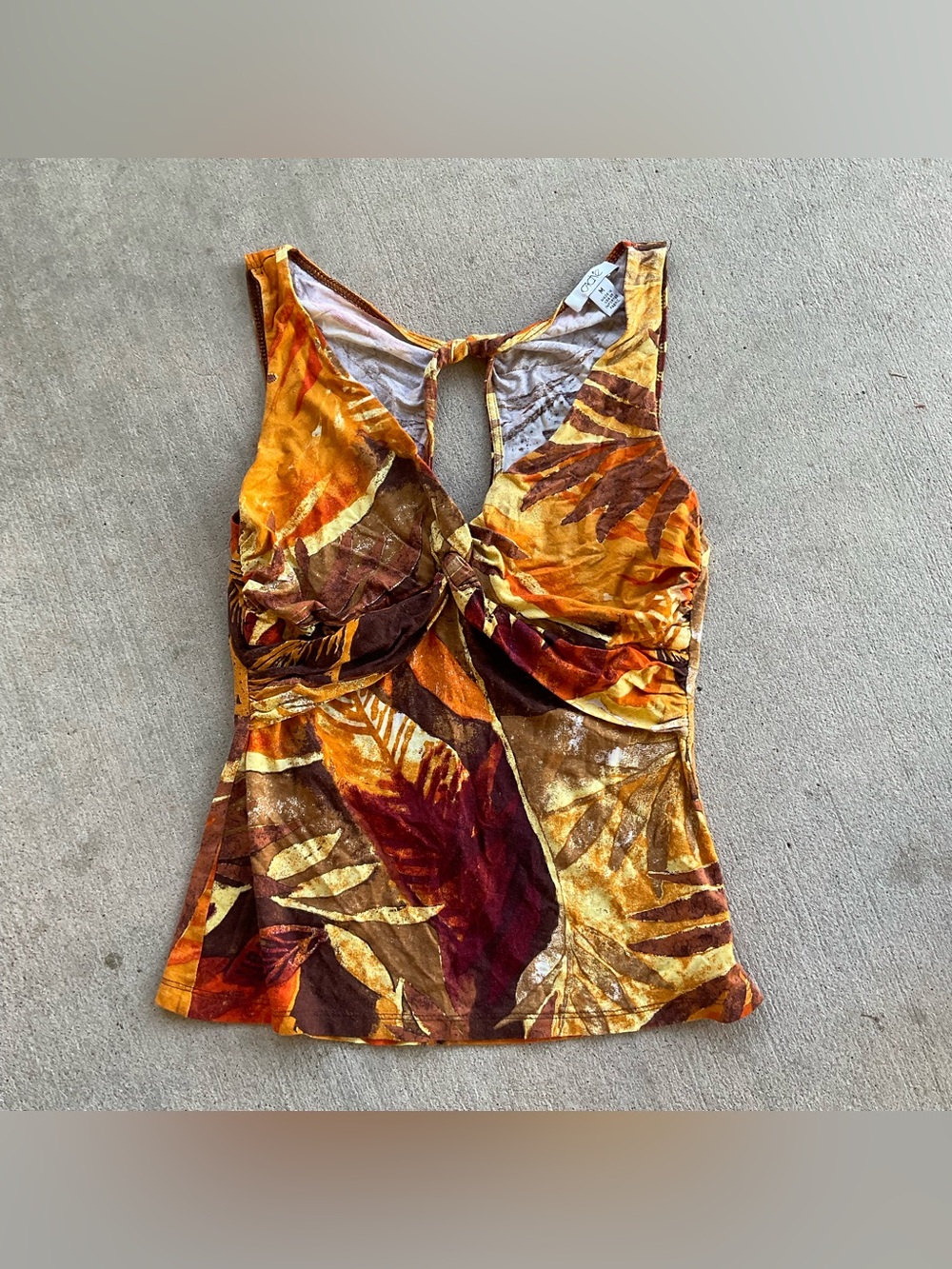 Vintage Cache Yellow and Brown Tie-String top